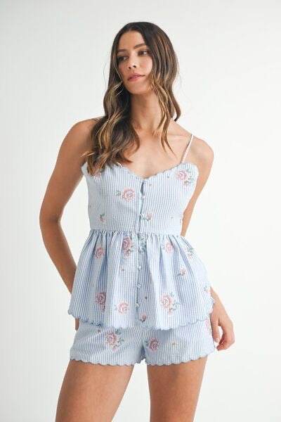 Stripe Peplum Cami Shorts Set for Effortless Summer Style - Akana Style