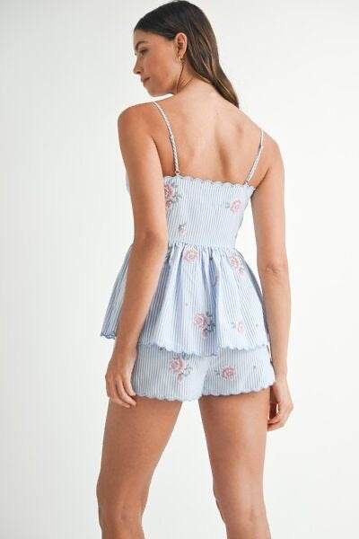 Stripe Peplum Cami Shorts Set for Effortless Summer Style - Akana Style