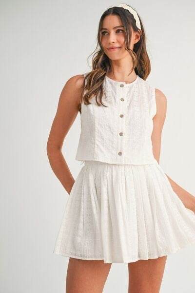 Eyelet Lace Top Mini Skirt Set for Chic Summer Style - Akana Style