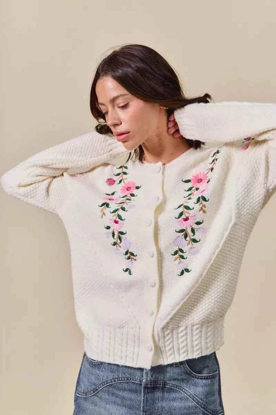 Floral Embroidered Coquette Sweater Cardigan - Akana Style