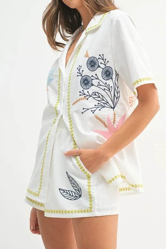 Embroidered Shirt and Shorts Set for Stylish Summer Outfits - Akana Style