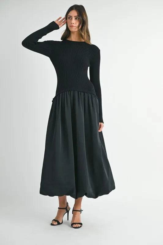 Ribbed Midi Sweater Dress in Poplin Mix for Effortless Style - Akana Style