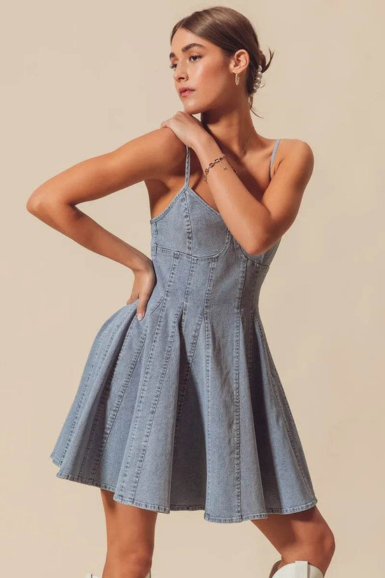 Line Fit Flare Denim Dress for Effortless Style and Fashion - Akana Style