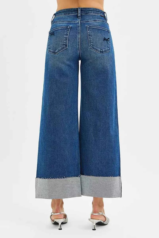 RISEN High Rise Crop Wide Leg Ribbon Detail Jeans