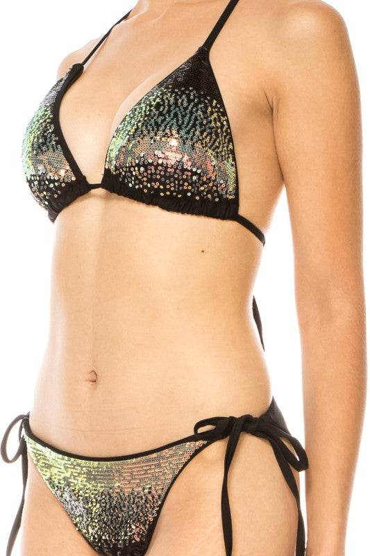 TWO PIECE OMBRE GLITTER SEQUINS BIKINI - Akana Style