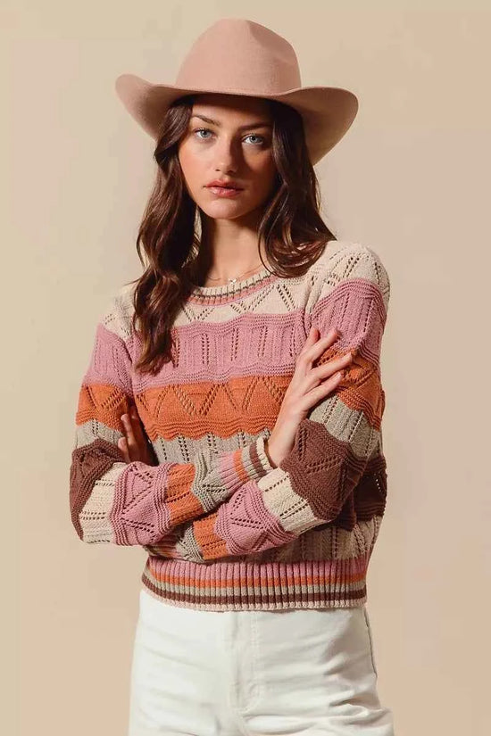 SO ME Multi Color Wavy Stripe Sweater Top
