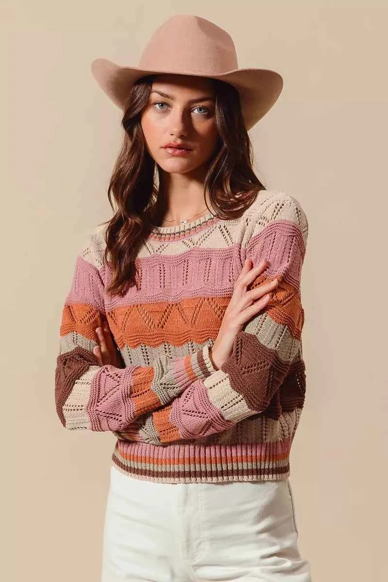 SO ME Multi Color Wavy Stripe Sweater Top