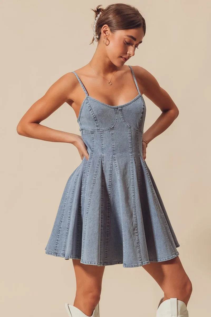 Line Fit Flare Denim Dress for Effortless Style and Fashion - Akana Style