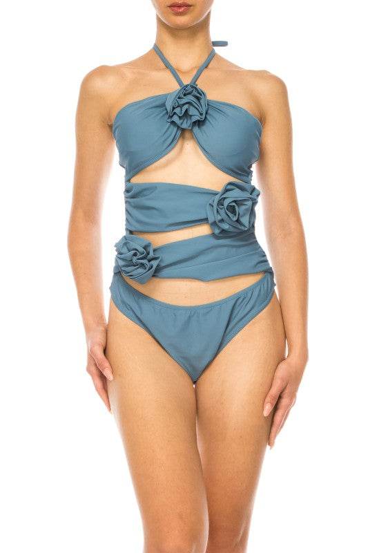Sophisticated One Piece Criss Cross Floral Bathing Suit for Stylish Swimmers - Akana Style