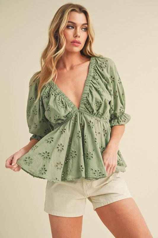 Hazle Eyelet Embroidered Top - Akana Style
