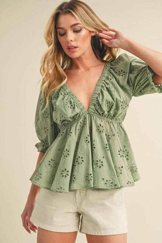 Hazle Eyelet Embroidered Top - Akana Style
