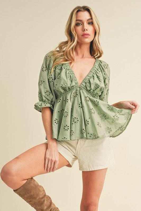 Hazle Eyelet Embroidered Top - Akana Style