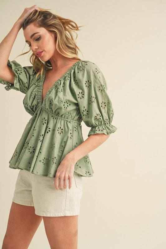 Hazle Eyelet Embroidered Top - Akana Style