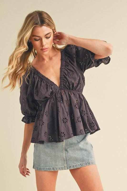 Hazle Eyelet Embroidered Top - Akana Style