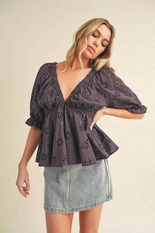 Hazle Eyelet Embroidered Top - Akana Style