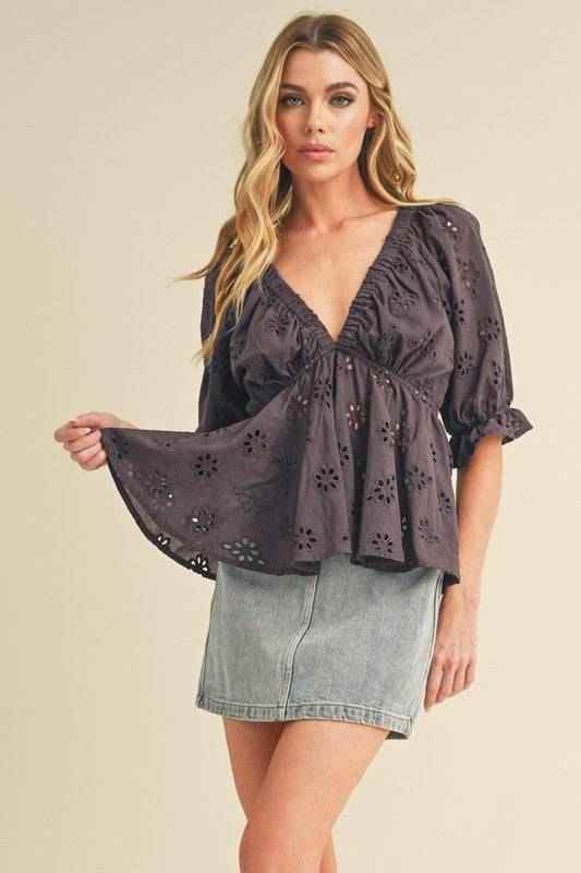 Hazle Eyelet Embroidered Top - Akana Style
