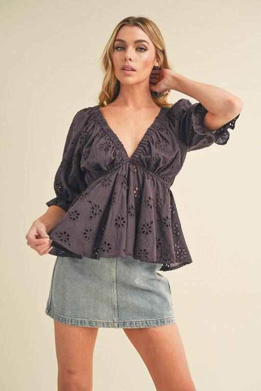 Hazle Eyelet Embroidered Top - Akana Style