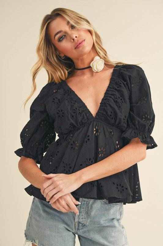 Hazle Eyelet Embroidered Top - Akana Style