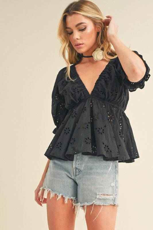 Hazle Eyelet Embroidered Top - Akana Style
