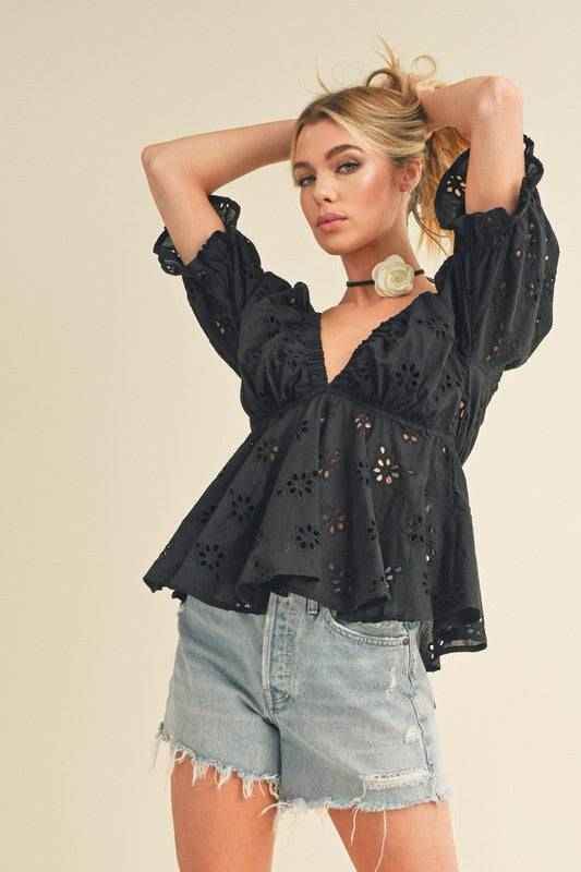 Hazle Eyelet Embroidered Top - Akana Style