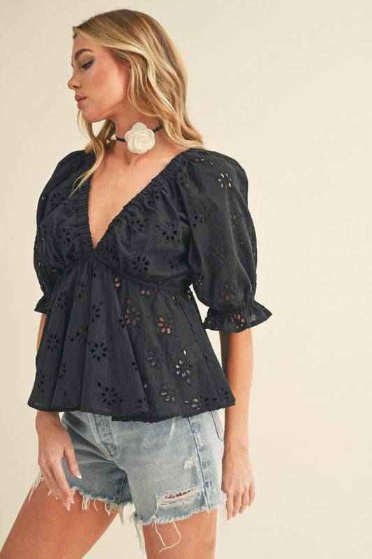 Hazle Eyelet Embroidered Top - Akana Style