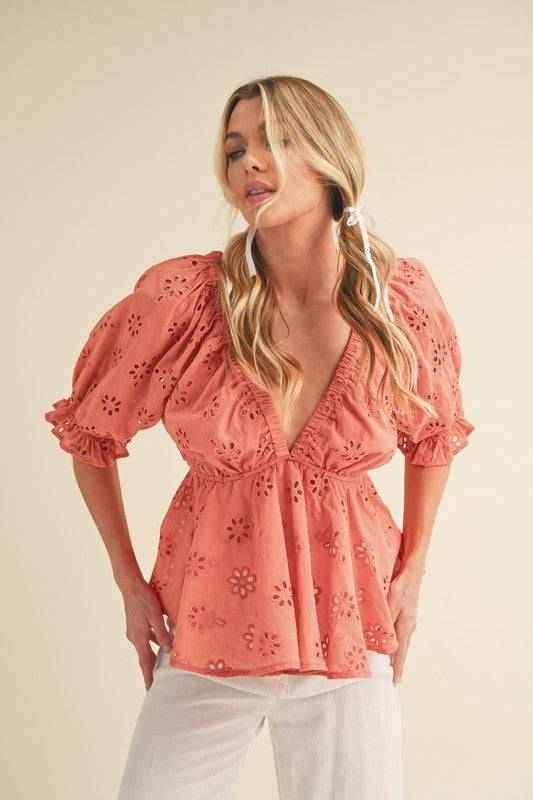 Hazle Eyelet Embroidered Top - Akana Style