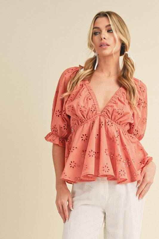 Hazle Eyelet Embroidered Top - Akana Style