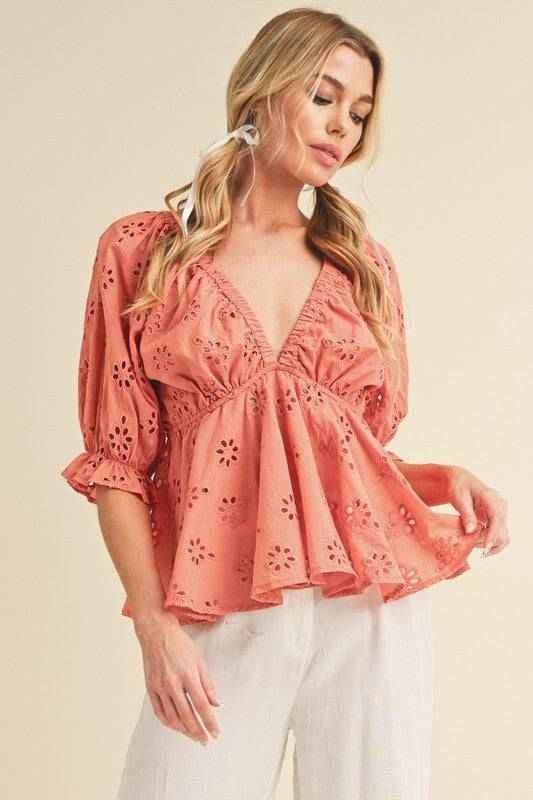 Hazle Eyelet Embroidered Top - Akana Style