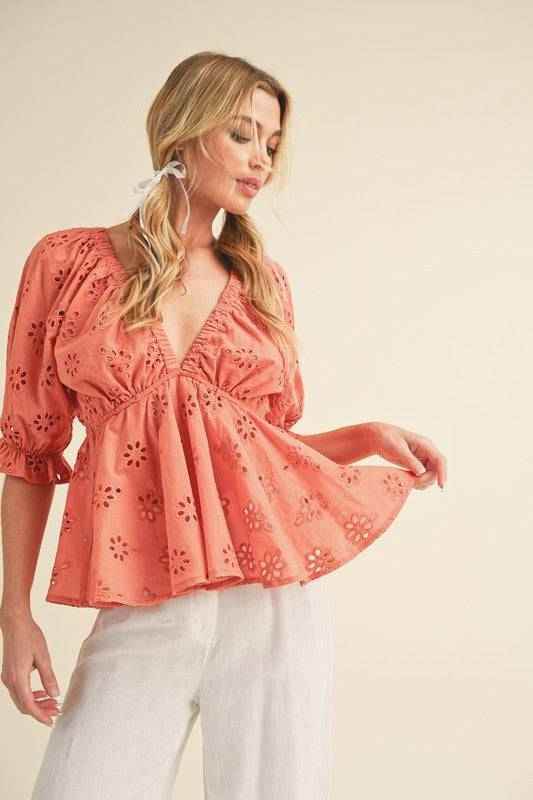 Hazle Eyelet Embroidered Top - Akana Style