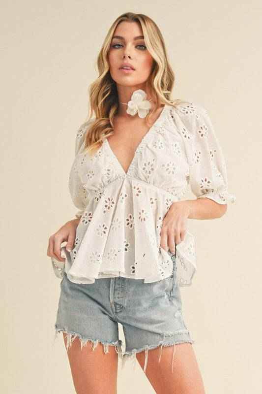 Hazle Eyelet Embroidered Top - Akana Style