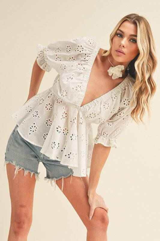 Hazle Eyelet Embroidered Top - Akana Style