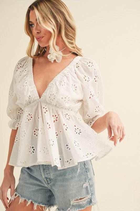 Hazle Eyelet Embroidered Top - Akana Style