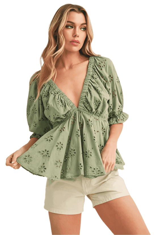 Hazle Eyelet Embroidered Top - Akana Style