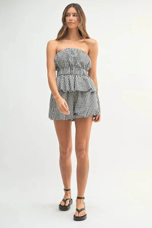 Gingham Tube Top Shorts Set for Effortless Summer Style - Akana Style