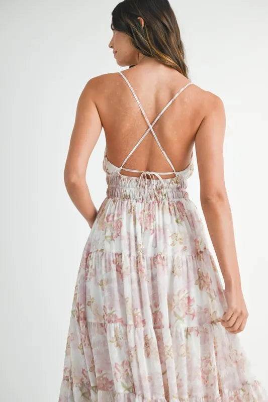 Floral Print Maxi Dress with Tiered Cami Design - Akana Style
