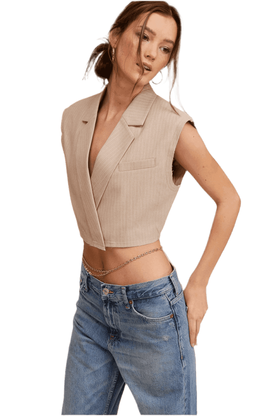 Beige Tailored Vest for Effortless Style and Versatility - Akana Style