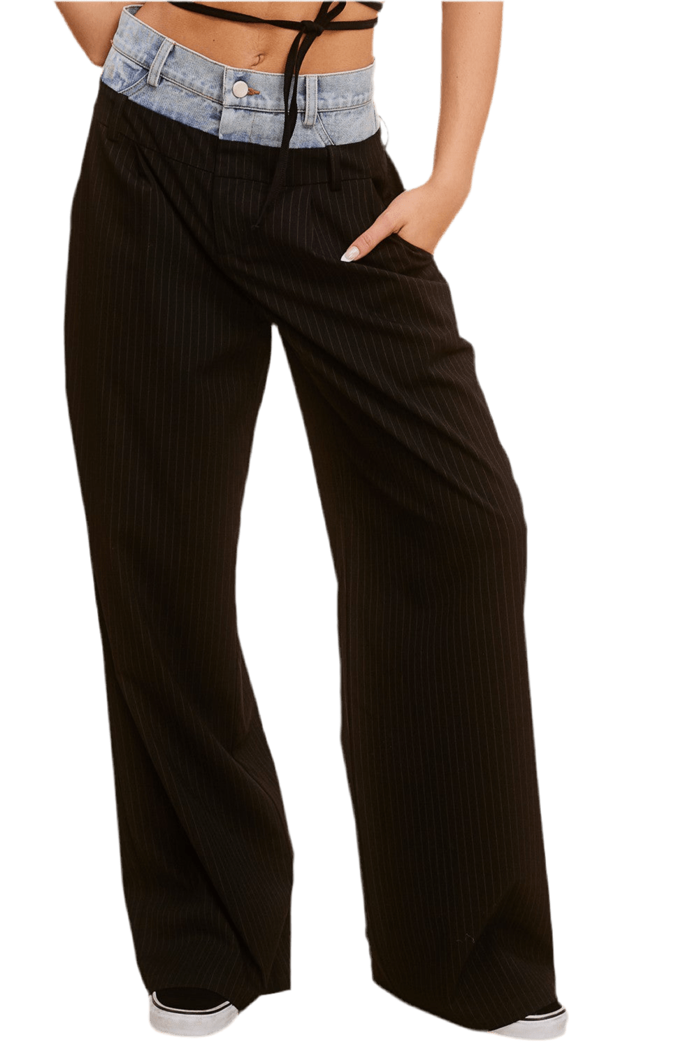 BLACK DOUBLE WAIST TROUSER