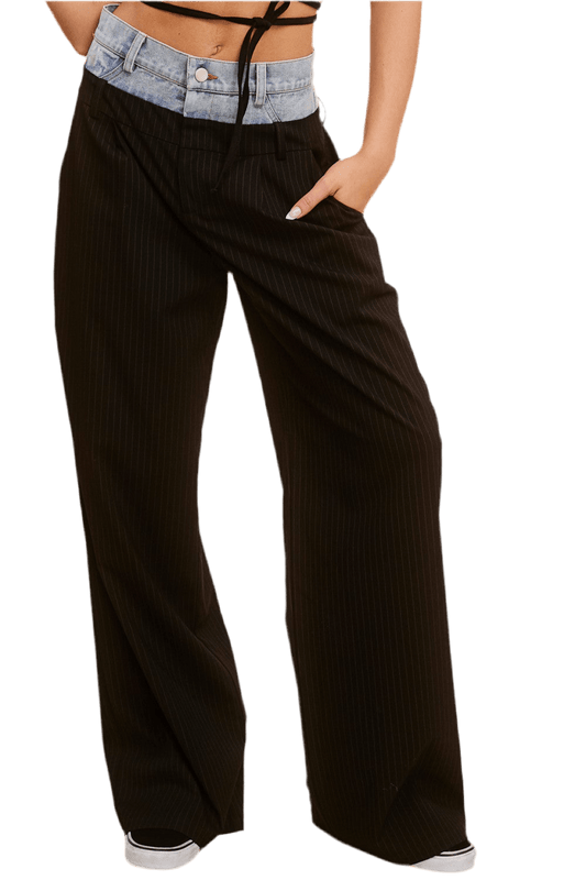 BLACK DOUBLE WAIST TROUSER