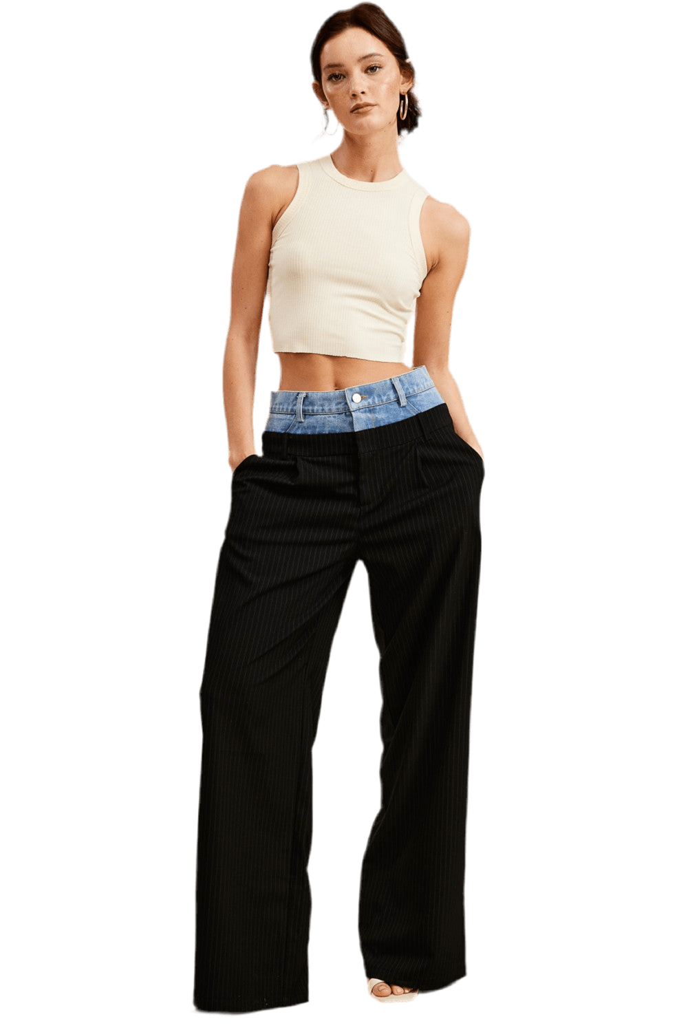 BLACK DOUBLE WAIST TROUSER