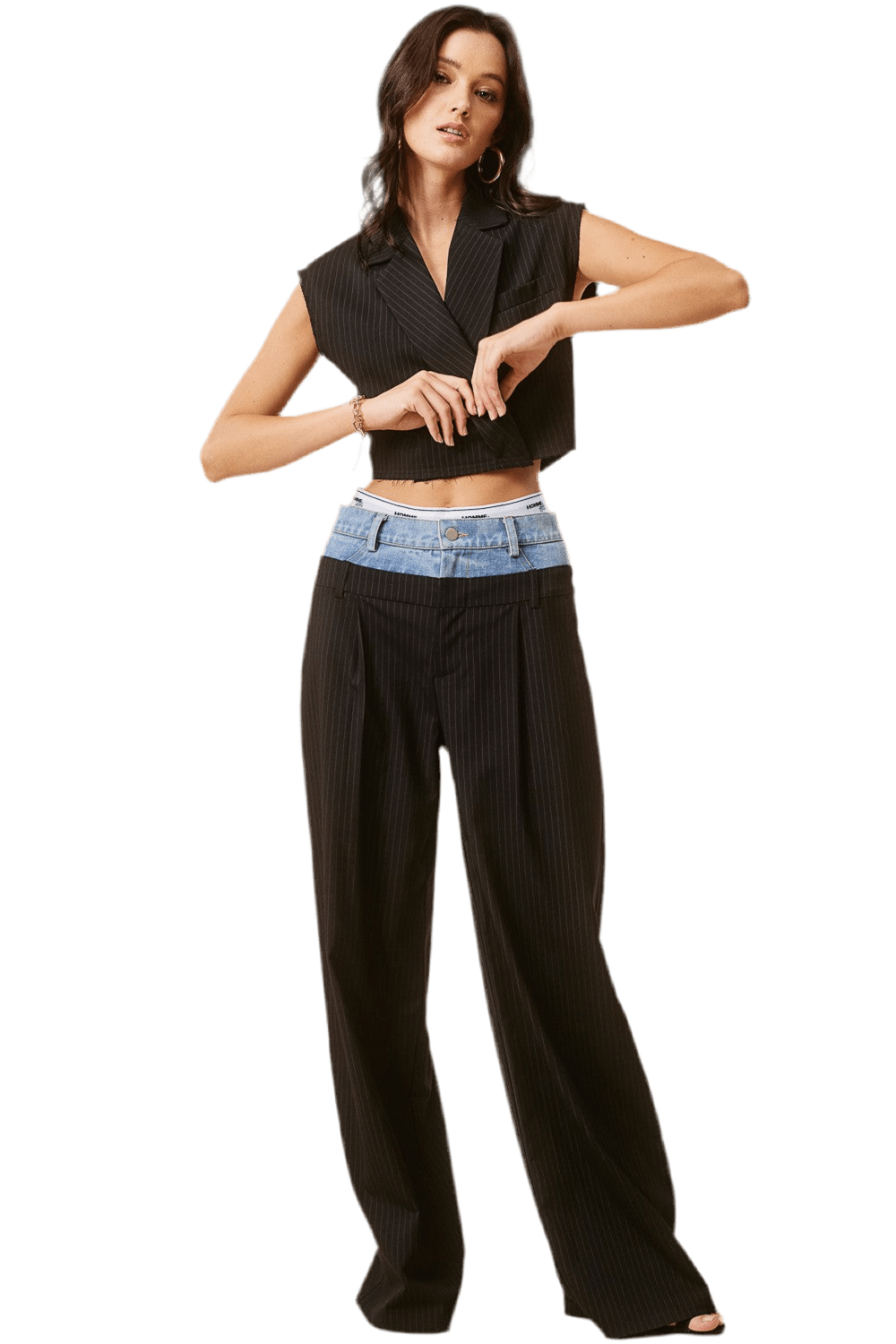 BLACK DOUBLE WAIST TROUSER