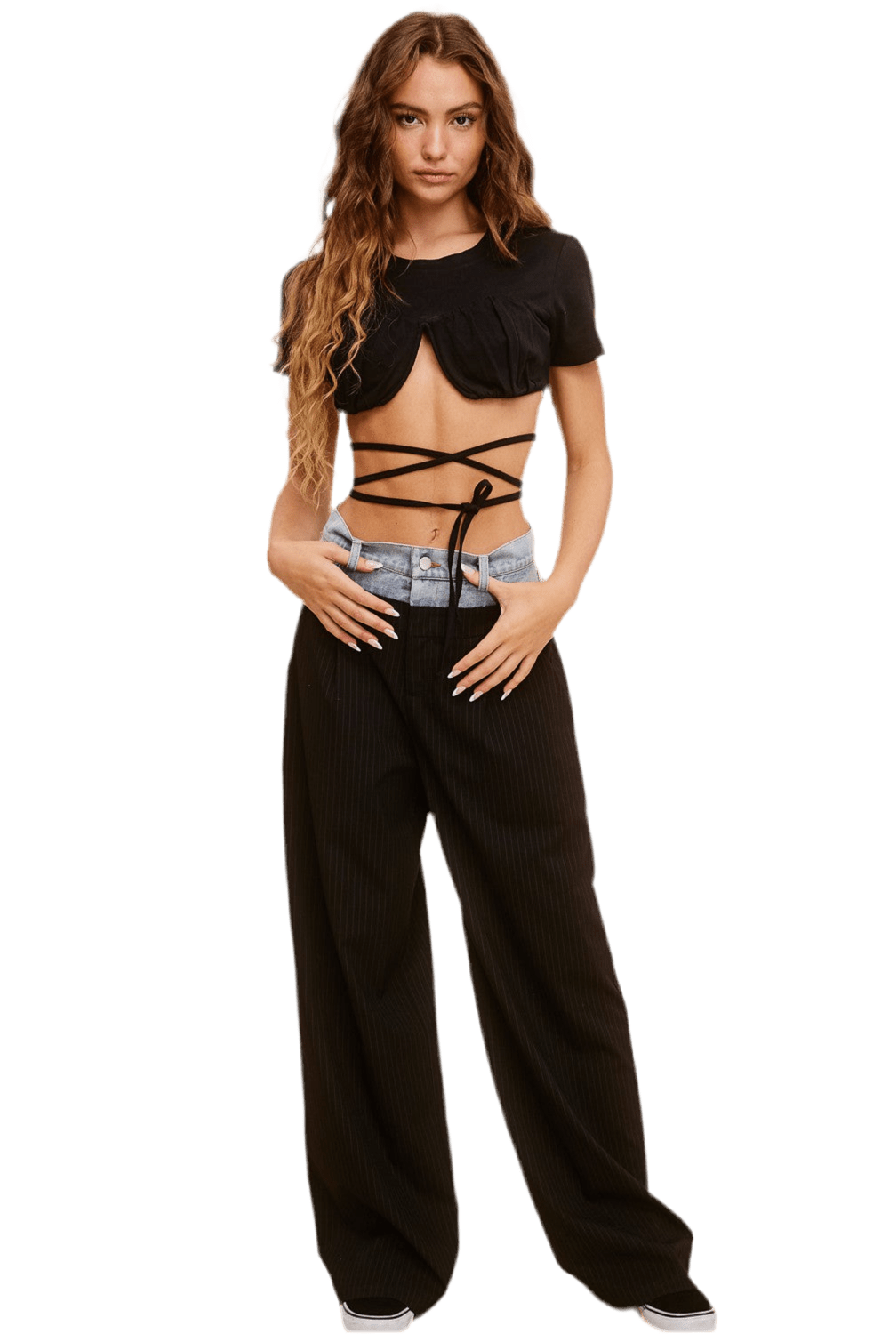 BLACK DOUBLE WAIST TROUSER