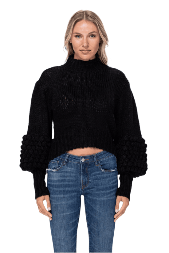 Pom Sleeve Sweater Top - Stylish and Cozy Pom Sleeve Sweater