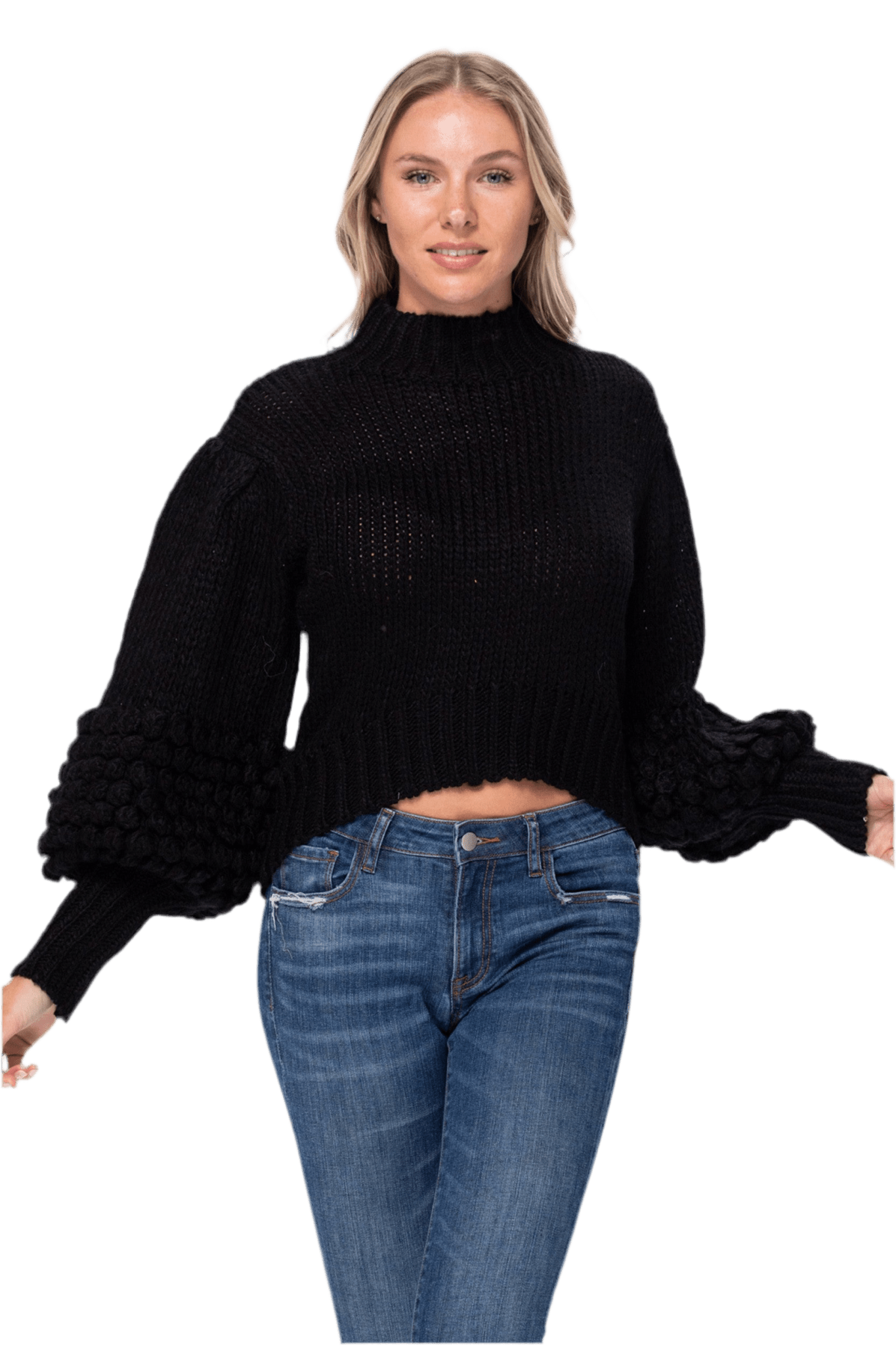 Pom Sleeve Sweater Top