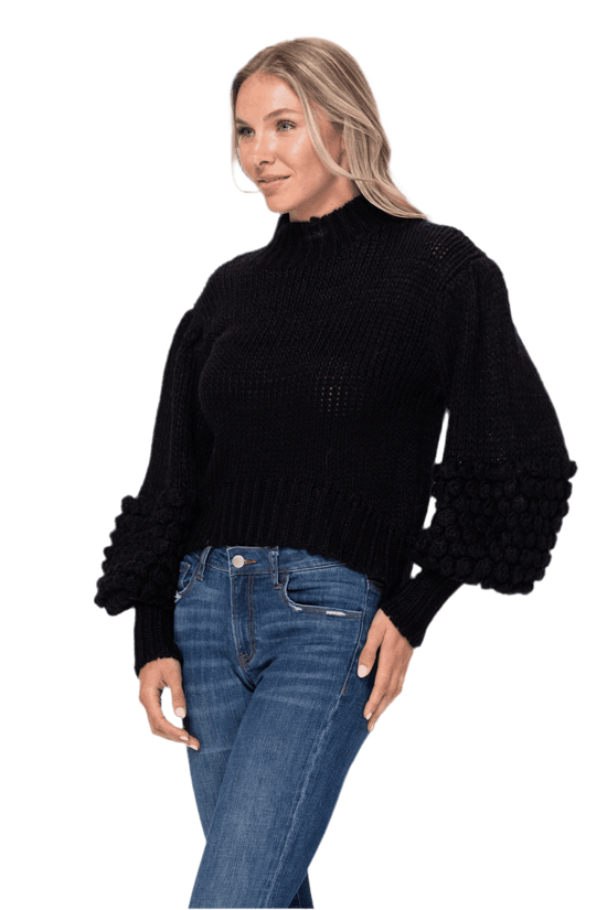 Pom Sleeve Sweater Top - Stylish and Cozy Pom Sleeve Sweater