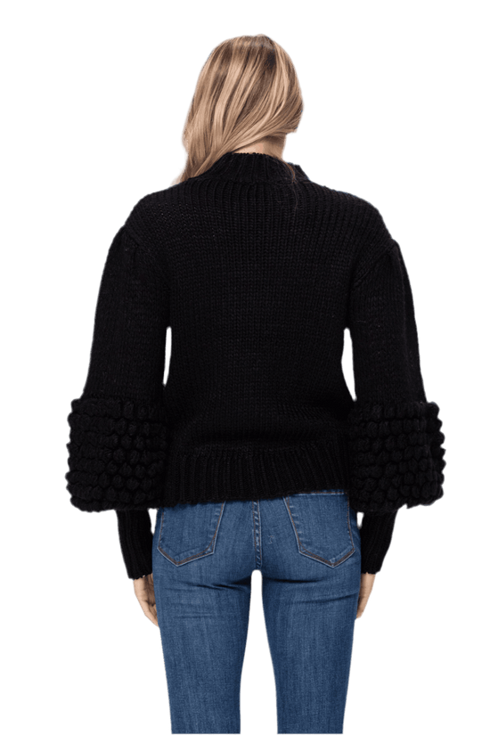Pom Sleeve Sweater Top - Stylish and Cozy Pom Sleeve Sweater
