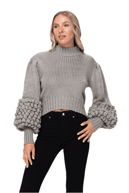 Pom Sleeve Sweater Top - Stylish and Cozy Pom Sleeve Sweater - Akana Style