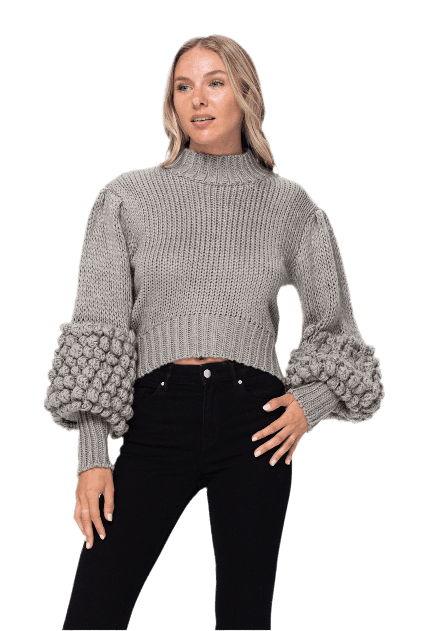 Pom Sleeve Sweater Top