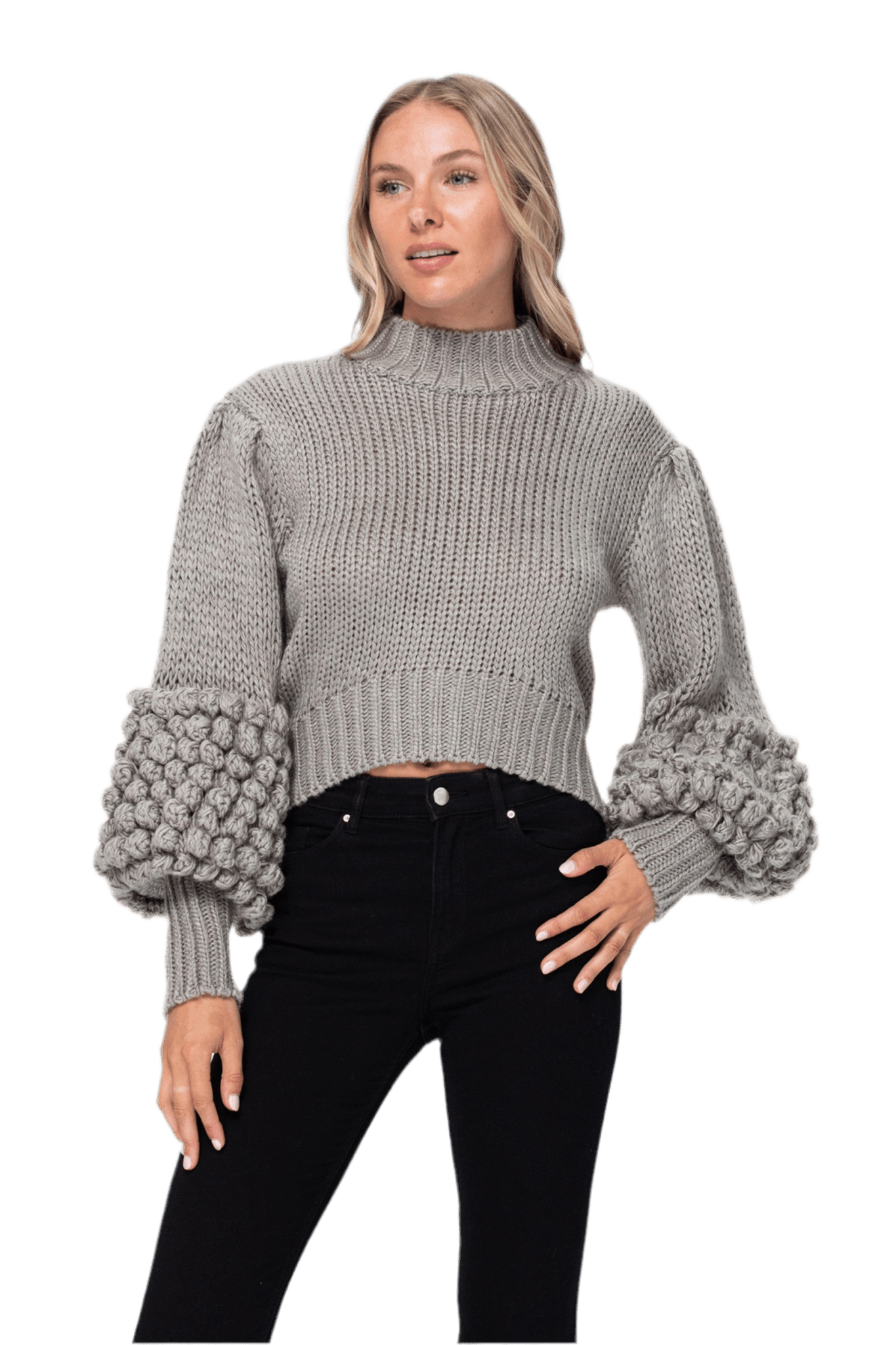 Pom Sleeve Sweater Top