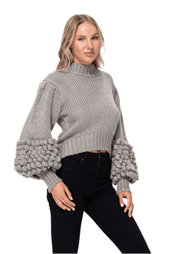 Pom Sleeve Sweater Top - Stylish and Cozy Pom Sleeve Sweater - Akana Style