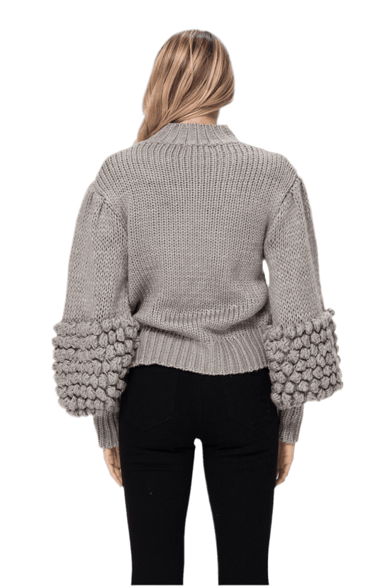 Pom Sleeve Sweater Top - Stylish and Cozy Pom Sleeve Sweater - Akana Style